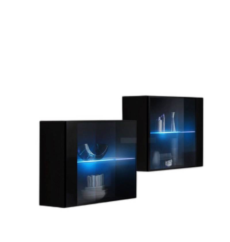 Xlmoebel Wohnwand Designer Möbel Noir Premium 2x Hängeschrank mit Regalboard, (3-St., Nur 2x Hänge Vitrine + Wandregal), Hergestellt in Europa von Xlmoebel