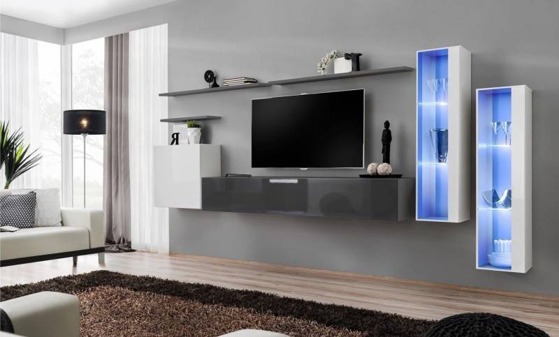 Xlmoebel Wohnwand Designer Wohnkombination Komplettset Luxusmöbel 3x Schrank, (7-St., 1x Wohnwand + 1x TV Ständer + 3x Wandschrank + 3x Wandregal), Hergestellt in Europa von Xlmoebel