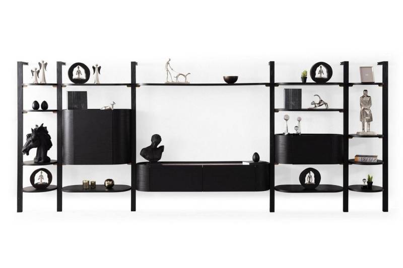 Xlmoebel Wohnwand Designer Wohnzimmermöbel in elegantem Schwarz - Luxuriöse, (Wohnwand), Hergestellt in Europa von Xlmoebel