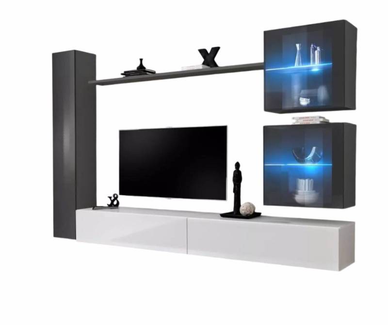 Xlmoebel Wohnwand Designer Wohnzimmerwand Moderne TV-Bank Möbel Grau Deko, (6-St), Hergestellt in Europa von Xlmoebel