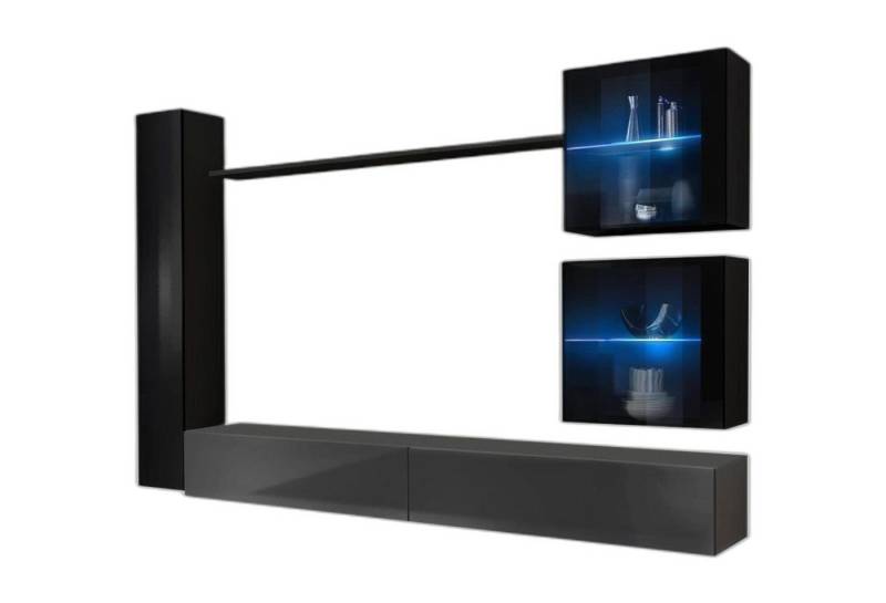 Xlmoebel Wohnwand Dunkel Wandschrank Stilvolle Wohnwand Premium Wohnzimmermöbel Wand, (6-St., 3x Wandschrank + 2x TV Ständer + Wandregal), Hergestellt in Europa von Xlmoebel