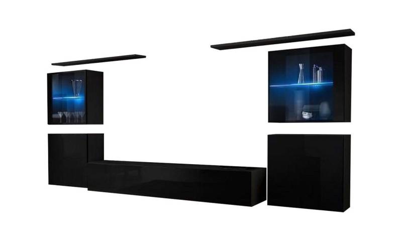 Xlmoebel Wohnwand Dunkel Wohnraum Einheit Premium Wandregal, (7-St., 1x Wohnwand + 1x TV Ständer + 4x Wandschrank + 2x Wandregale), Hergestellt in Europa von Xlmoebel