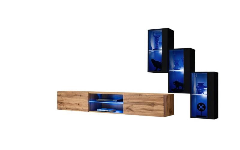 Xlmoebel Wohnwand Elegante Wohnkombination 4-teilig Designer Möbel Holz, (4-St., TV Ständer + 3x Hänge Vitrine), Hergestellt in Europa von Xlmoebel