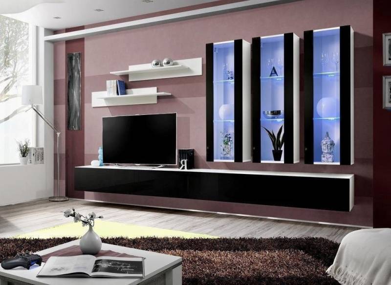 Xlmoebel Wohnwand Elegante Wohnwand Holzstücke Wohnzimmer Regal Designer, (7-St., 1x Wohnwand + 2x TV Ständer + 3x Wandschrank + 2x Wandregal), Hergestellt in Europa von Xlmoebel