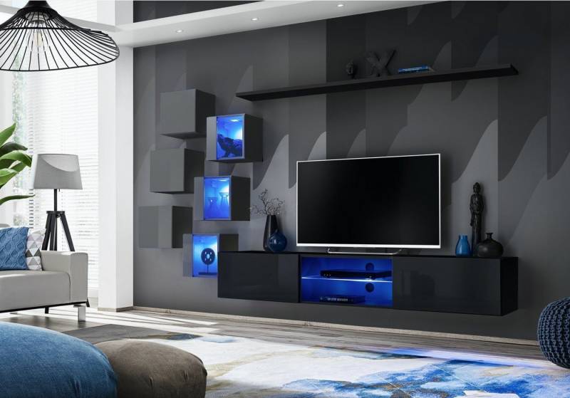 Xlmoebel Wohnwand Elegante Wohnwand TV-Halterungen Set Modernes Designer-Regal Komplett, (8-St., TV Ständer + 6x Wandschrank + Wandregal), Hergestellt in Europa von Xlmoebel