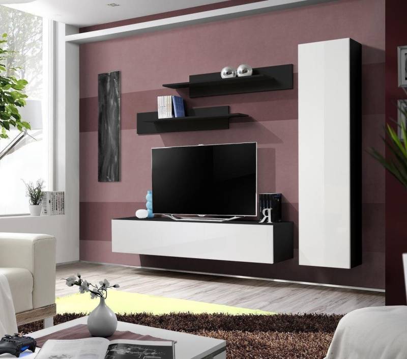 Xlmoebel Wohnwand Elegante Wohnzimmerkombination Designer Möbel Wandregal Schränke, (4-St., 1x Wohnwand + 1x TV Ständer + 1x Wandschrank + 2x Wandregal), Hergestellt in Europa von Xlmoebel