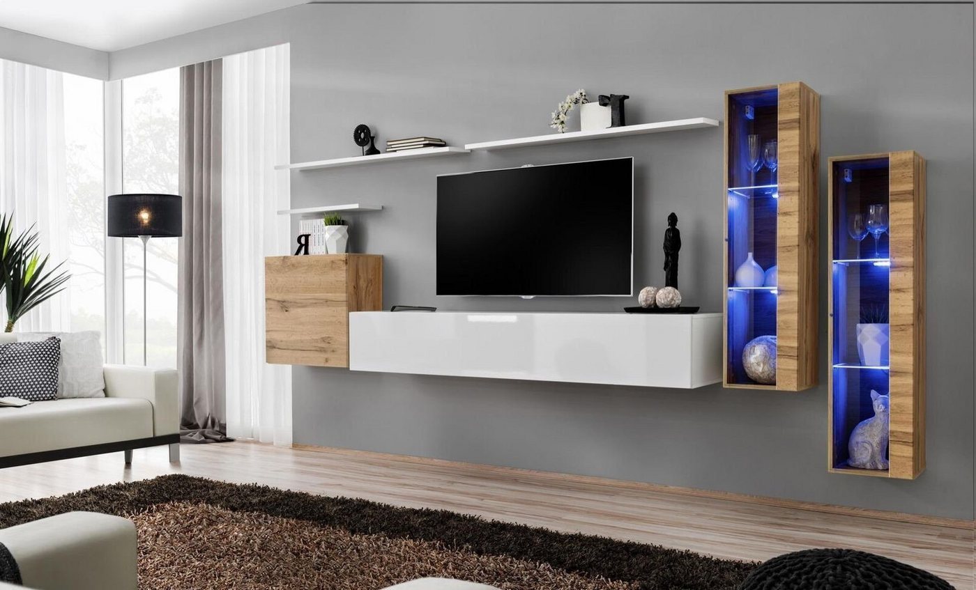 Xlmoebel Wohnwand Eleganter TV Halter Wohnraum Möbel rtv Lowboard Stilvoll Modern, (8-St., 1x Wohnwand + 1x TV Ständer + 3x Wandschrank + 3x Wandregal), Hergestellt in Europa von Xlmoebel