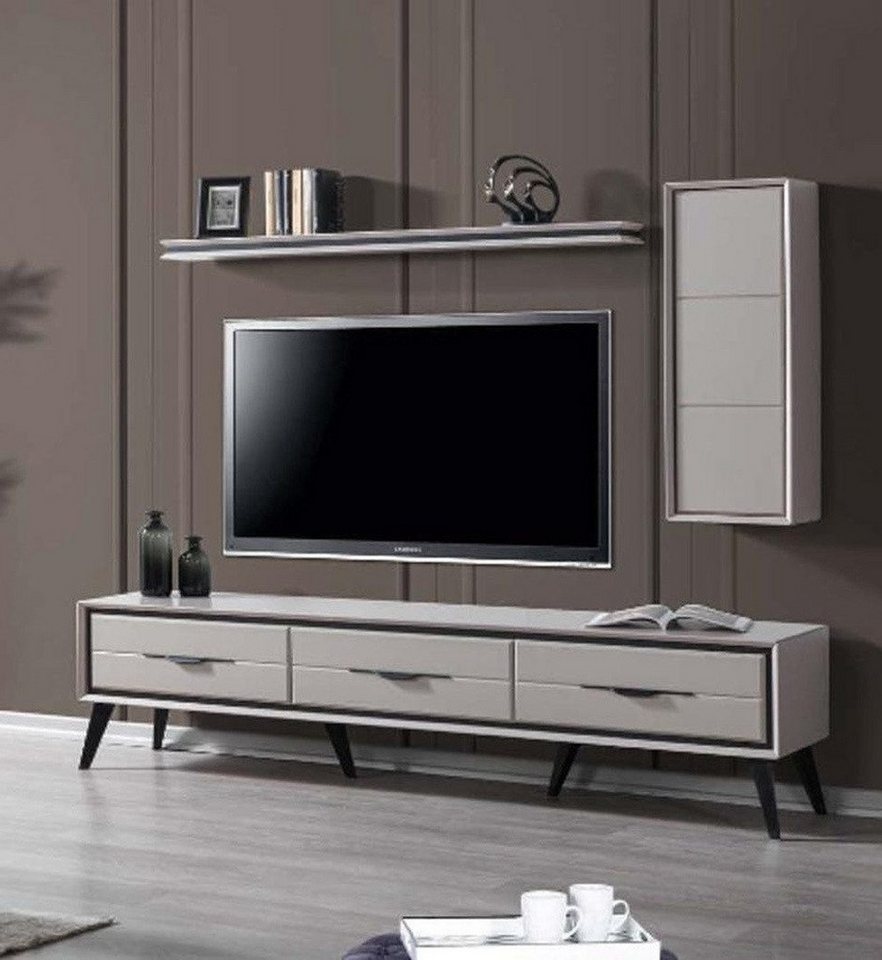 Xlmoebel Wohnwand Elegantes TV-Möbel mit 3 Türen Moderner Wandhänger Trendiges, (3-St., 3tlg.Wohnzimmer Set (TV Lowboard+Regal+Wandschrank), Hergestellt in Europa von Xlmoebel
