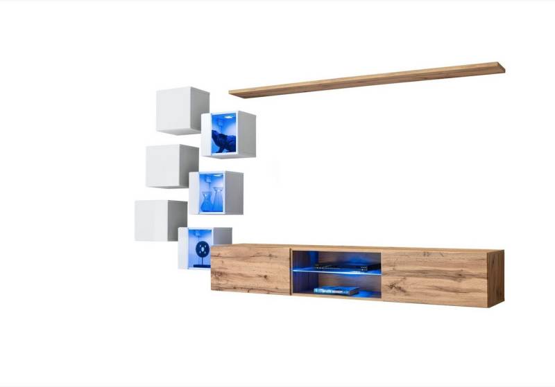 Xlmoebel Wohnwand Exklusive Wohnkombination Holz Möbel Set TV Regal Komplett Wandregal, (7-St., TV Ständer + 6x Wandschrank + Wandregal), Hergestellt in Europa von Xlmoebel