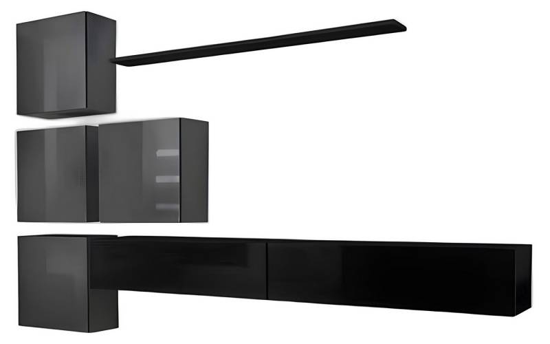 Xlmoebel Wohnwand Gestaltung Wohnmöbel Sideboard 2x Wandregal rtv Flachschrank, (7-St., 1x Wohnwand + 2x TV Ständer + 4x Wandschrank + 1x Wandregal), Hergestellt in Europa von Xlmoebel