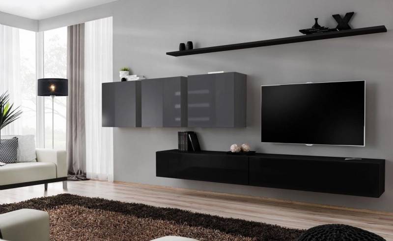 Xlmoebel Wohnwand Gestaltung Wohnwand Fernsehmöbel 3x Wandregal TV-Möbel Lowboard, (7-St., 1x Wohnwand + 2x TV Ständer + 3x Wandschrank + 2x Wandregal), Hergestellt in Europa von Xlmoebel