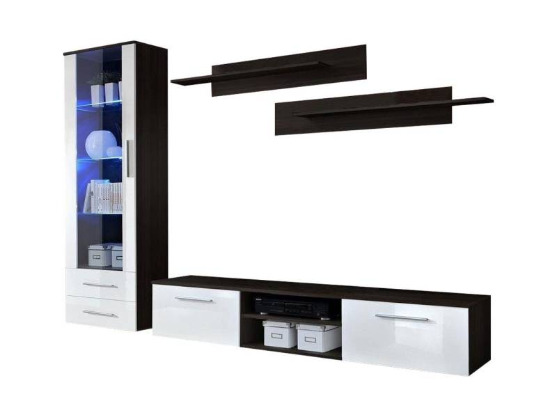 Xlmoebel Wohnwand Glänzender Fernsehtisch Wohnzimmer Schwarz Lowboard Zeitgemäß Möbel, (4-St., 1x TV Ständer + 1x Vitrine + 2x Wandregal), Hergestellt in Europa von Xlmoebel