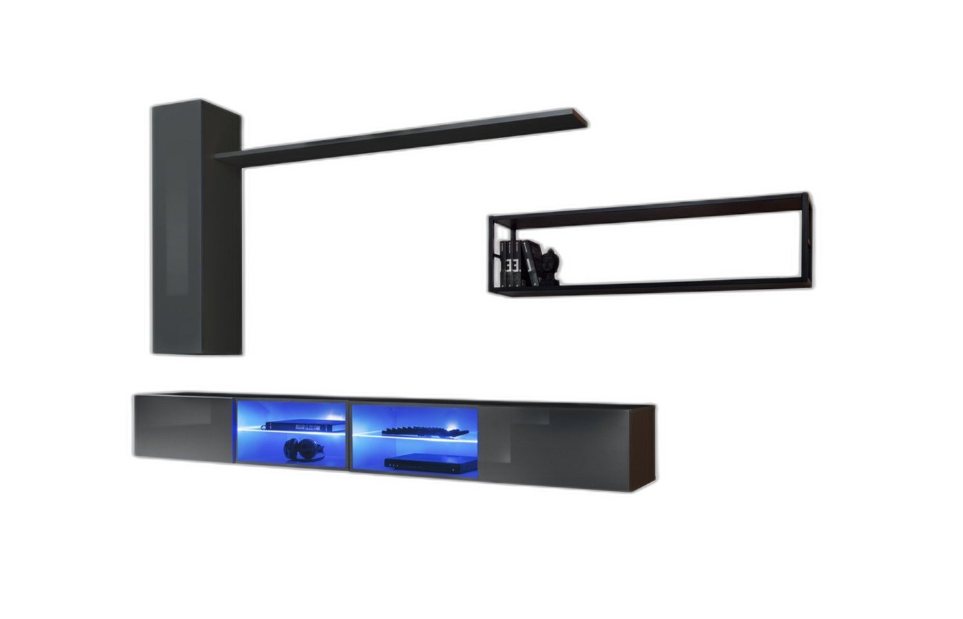 Xlmoebel Wohnwand Grau Wohnensemble Stubenmöbel Deluxe TV Halter Wandregal Neu, (5-St., 2x TV Ständer + Wandschrank + 2x Wandregal), Hergestellt in Europa von Xlmoebel