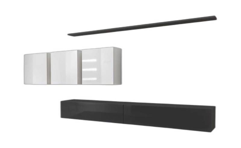 Xlmoebel Wohnwand Graue Holz-Wohnwand, Designer-TV-Rack, glänzendes Sideboard, (7-St., 1x Wohnwand + 2x TV Ständer + 3x Wandschrank + 2x Wandregal), Hergestellt in Europa von Xlmoebel
