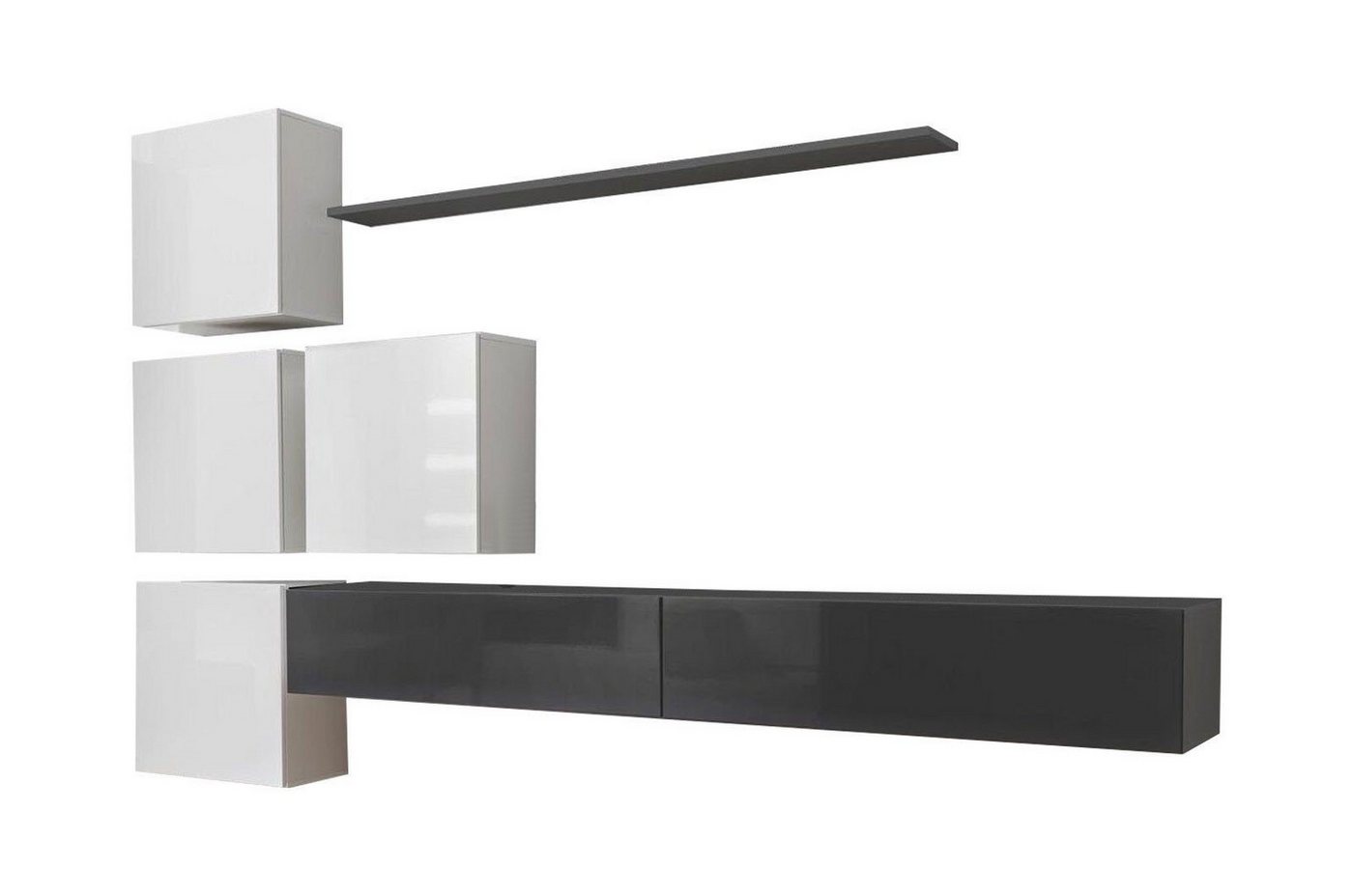 Xlmoebel Wohnwand Graues Wandregal Fernsehmöbel Luxus Vollständig Modern Stil Wohnraum, (8-St., 1x Wohnwand + 2x TV Ständer + 4x Wandschrank + 1x Wandregal), Hergestellt in Europa von Xlmoebel