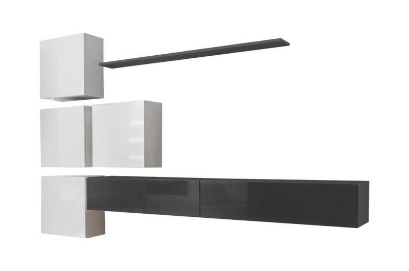 Xlmoebel Wohnwand Graues Wandregal Fernsehmöbel Luxus Vollständig Modern Stil Wohnraum, (8-St., 1x Wohnwand + 2x TV Ständer + 4x Wandschrank + 1x Wandregal), Hergestellt in Europa von Xlmoebel