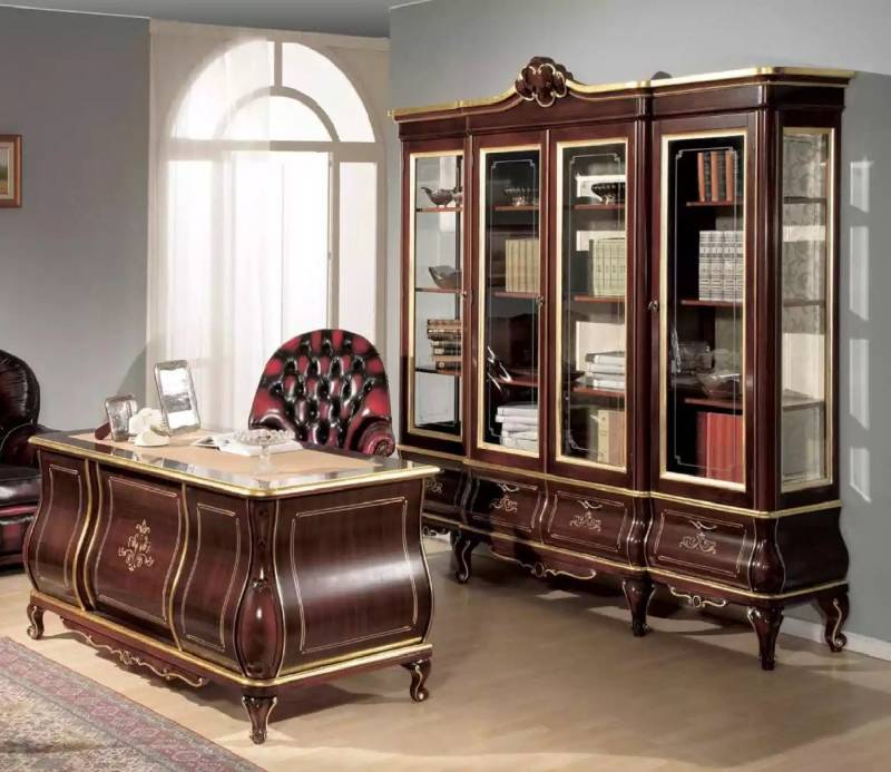 Xlmoebel Büromöbel-Set Klassisches Büromöbelset mit Schreibtisch und Bücherregal aus Holz, (2-tlg., Schreibtisch+Bücherregal), Hergestellt in Europa von Xlmoebel