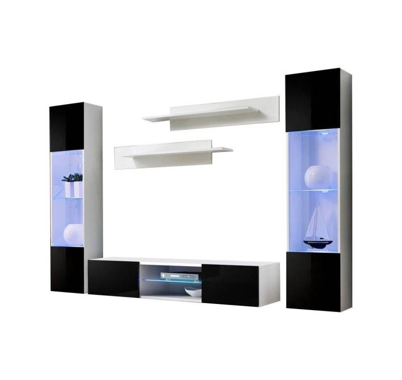 Xlmoebel Wohnwand Komplette Wohnwand TV-Tisch Hängeschrank Luxus Wandregal Hochglanz, (5-St., 1x Wohnwand + 1x TV Ständer + 2x Hänge Vitrine + 2x Wandregal), Hergestellt in Europa von Xlmoebel