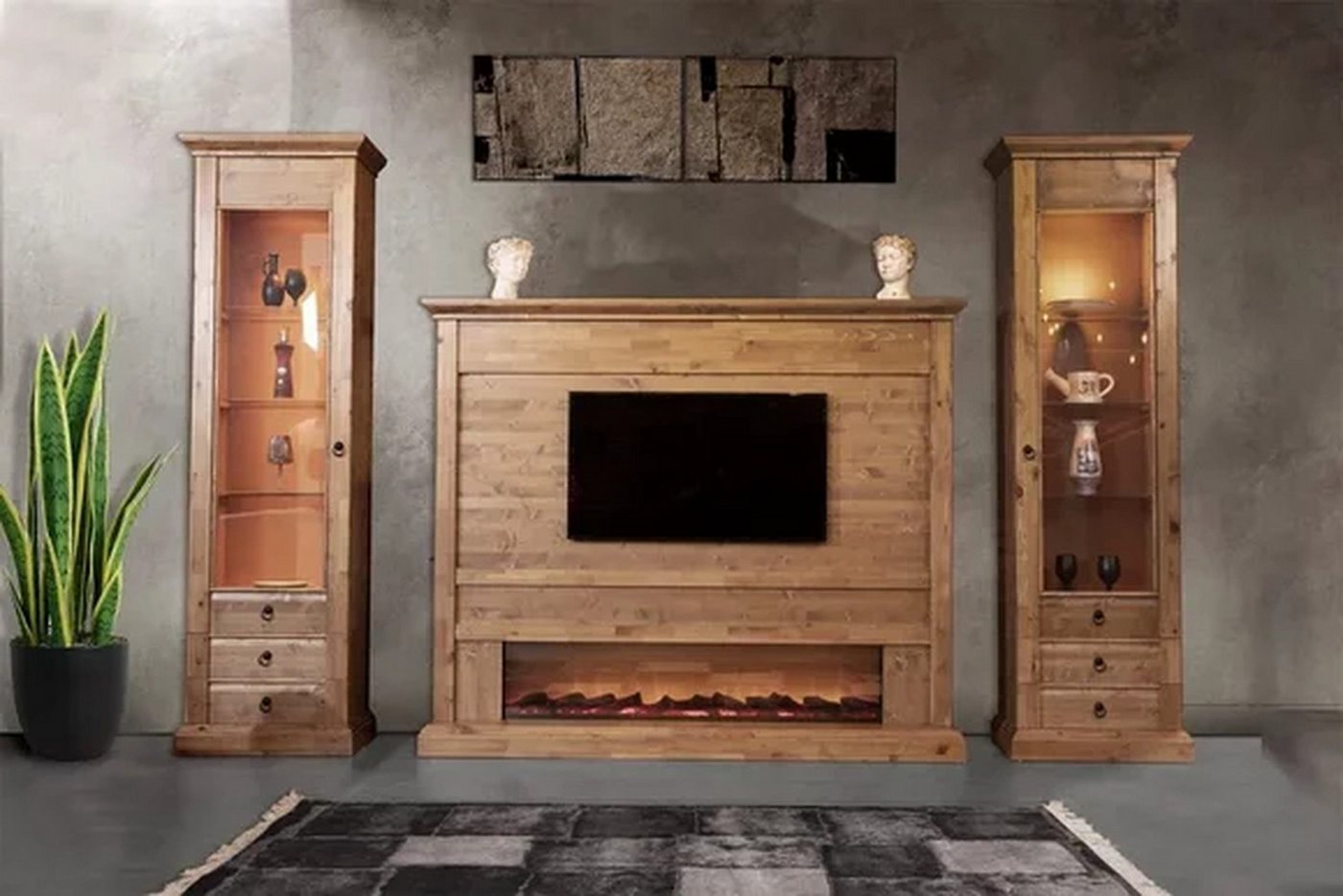 Xlmoebel Wohnwand Luxuriöses Möbelset für das Wohnzimmer im Holzstil mit TV-Wand, (1-St., Wohnwand), Hergestellt in Europa von Xlmoebel