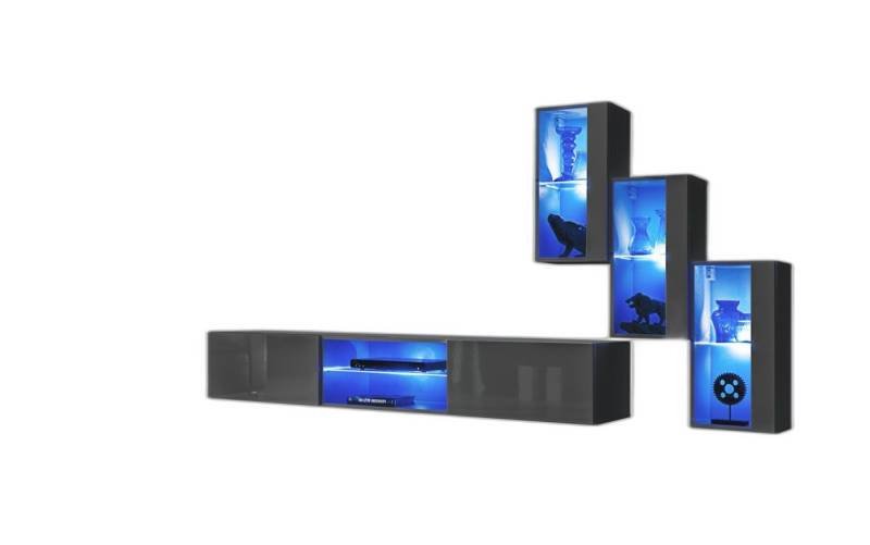 Xlmoebel Wohnwand Luxus Designer Wohnwand Garnitur Set 4tlg TV-Möbel Holz, (4-St., TV Ständer + 3x Hänge Vitrine), Hergestellt in Europa von Xlmoebel