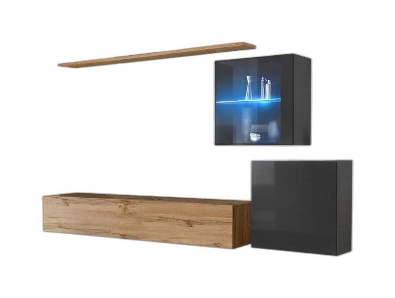 Xlmoebel Wohnwand Luxus TV Regal Designer Wand Holz Modern Wohnzimmer Ständer, (7-St., 1x Wohnwand + 1x TV Ständer + 2x Wandschrank + 1x Wandregal), Hergestellt in Europa von Xlmoebel