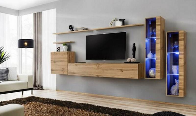 Xlmoebel Wohnwand Luxus Wandschrank Möbel Set 7tlg für das Wohnzimmer, (7-St., 1x Wohnwand + 1x TV Ständer + 3x Wandschrank + 3x Wandregal), Hergestellt in Europa von Xlmoebel