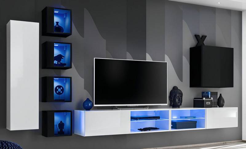 Xlmoebel Wohnwand Luxus Wohnzimmer Regal 8-teilig Set 6x Wandregal TV-Tisch, (8-St., 2x TV Ständer + 6x Wandschrank), Hergestellt in Europa von Xlmoebel