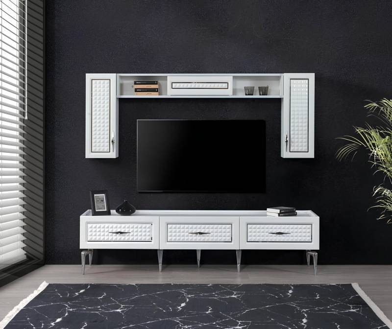 Xlmoebel Wohnwand Moderne 3-teilige Wohnzimmermöbel in glänzendem Finish, (Wohnwand), Hergestellt in Europa von Xlmoebel