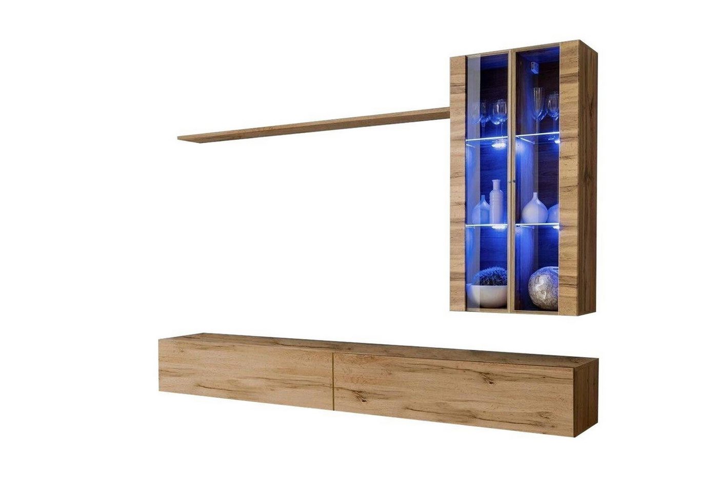Xlmoebel Wohnwand Moderne Designer Möbel Kombination Wandregal TV-Tisch Holzneuheiten, (7-St., 1x Wohnwand + 2x TV Ständer + 3x Wandschrank + 2x Wandregal), Hergestellt in Europa von Xlmoebel