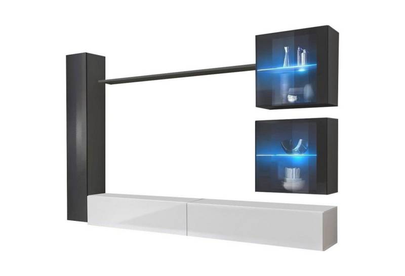 Xlmoebel Wohnwand Moderne Designer-Wohnwand TV-Rack Wohnaccessoires Grau Möbel, (6-St., 3x Wandschrank + Wandregal + 2x TV Ständer), Hergestellt in Europa von Xlmoebel
