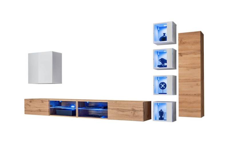 Xlmoebel Wohnwand Moderne Designer Wohnwand TV-Regal Wandmöbel Hängendes Holzstück, (8-St., 2x TV Ständer + 6x Wandschrank), Hergestellt in Europa von Xlmoebel