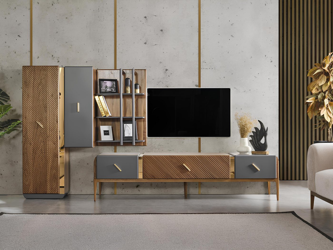 Xlmoebel Wohnwand Moderne Möbelset für Wohnzimmer mit TV-Ständer, Bücherregal, (Wohnwand), Hergestellt in Europa von Xlmoebel