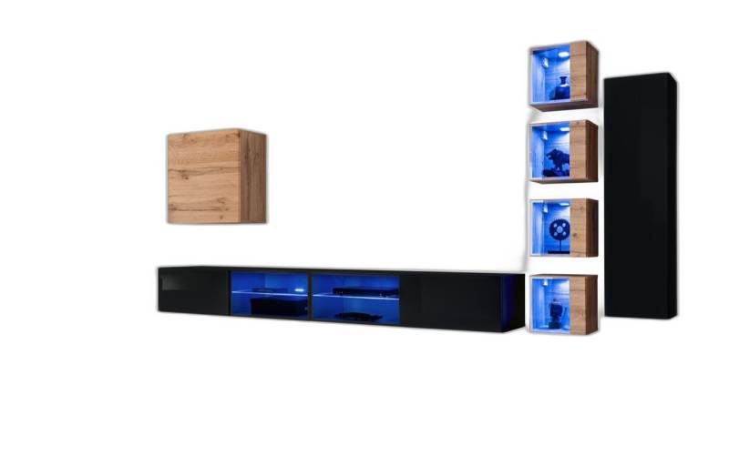Xlmoebel Wohnwand Moderne Wohnwand Gestalter Möbel Exklusiv TV Regal Wand-Schränkchen, (8-St., 2x TV Ständer + 6x Wandschrank), Hergestellt in Europa von Xlmoebel