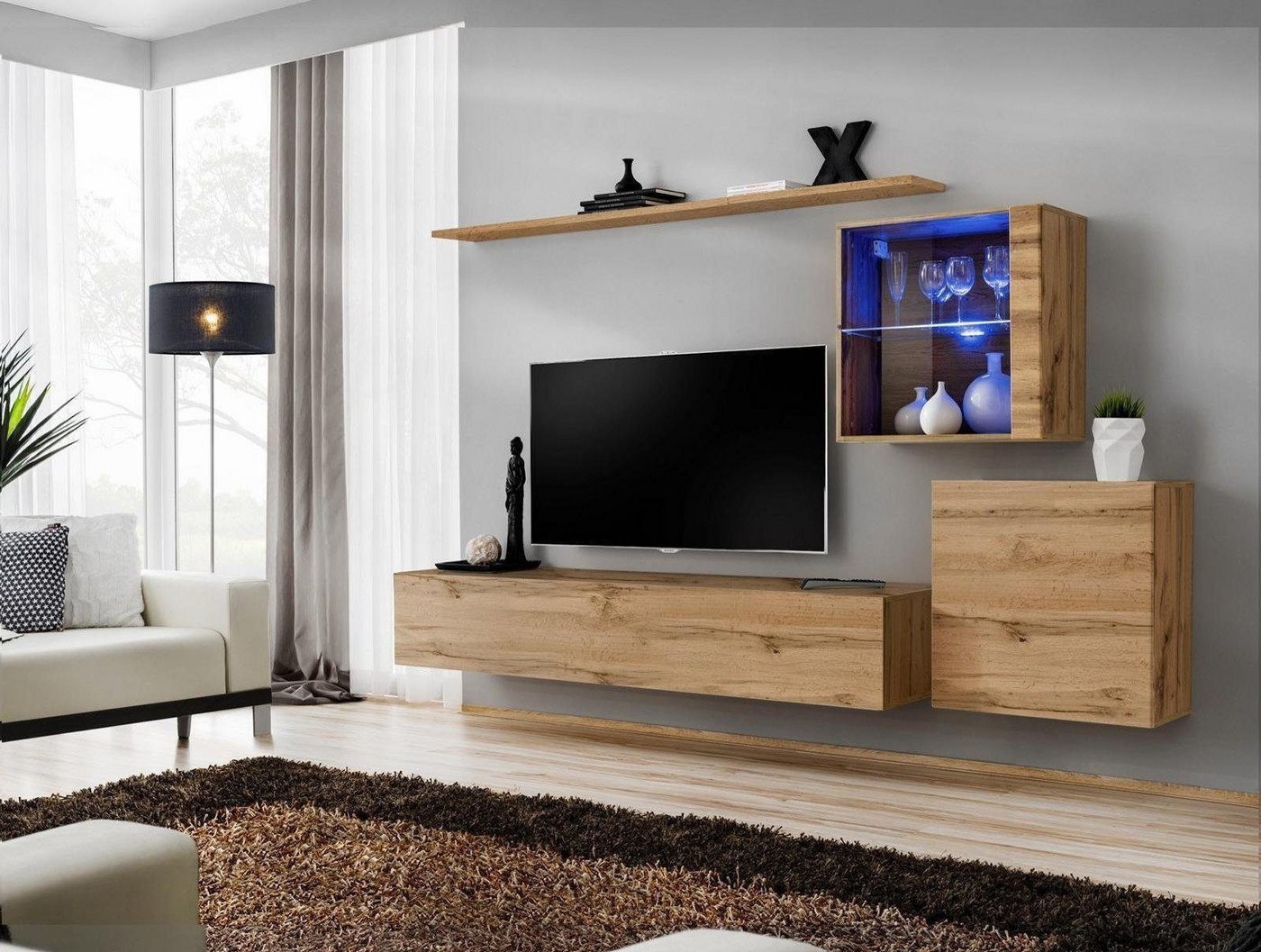 Xlmoebel Wohnwand Moderne Wohnwand TV Halter Wohnzimmer Möbel Gestaltung Wandregale, (4-St., 1x Wohnwand + 1x TV Ständer + 2x Wandschrank + 1x Wandregal), Hergestellt in Europa von Xlmoebel