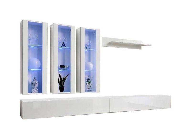 Xlmoebel Wohnwand Moderne Wohnzimmermöbel Designer Helle Wohnwand Fernsehtisch, (7-St., 1x Wohnwand+2x TV Ständer+1x Hänge Vitrine+2x Wandschrank+2x Wandregal), Hergestellt in Europa von Xlmoebel
