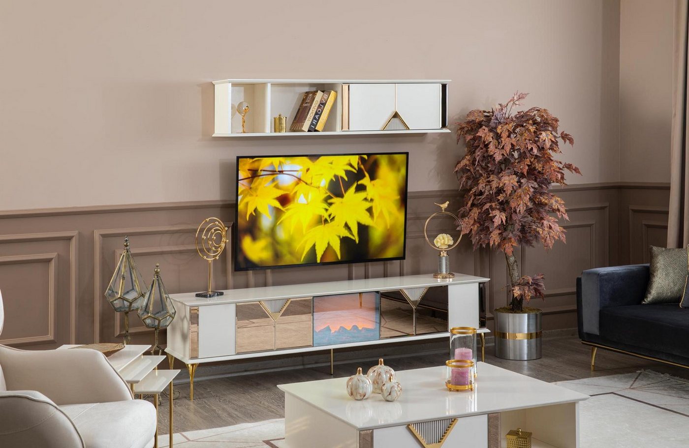 Xlmoebel Wohnwand Möbelset für das Wohnzimmer: TV-Wand in Weiß aus modernem Holz, (Wohnwand), Hergestellt in Europa von Xlmoebel
