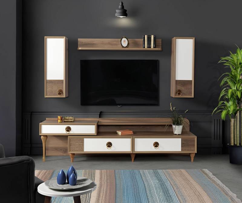 Xlmoebel Wohnwand Neue moderne braune Holz-Wohnwand mit Lowboard für das Wohnzimmer, (Wohnwand), Hergestellt in Europa von Xlmoebel