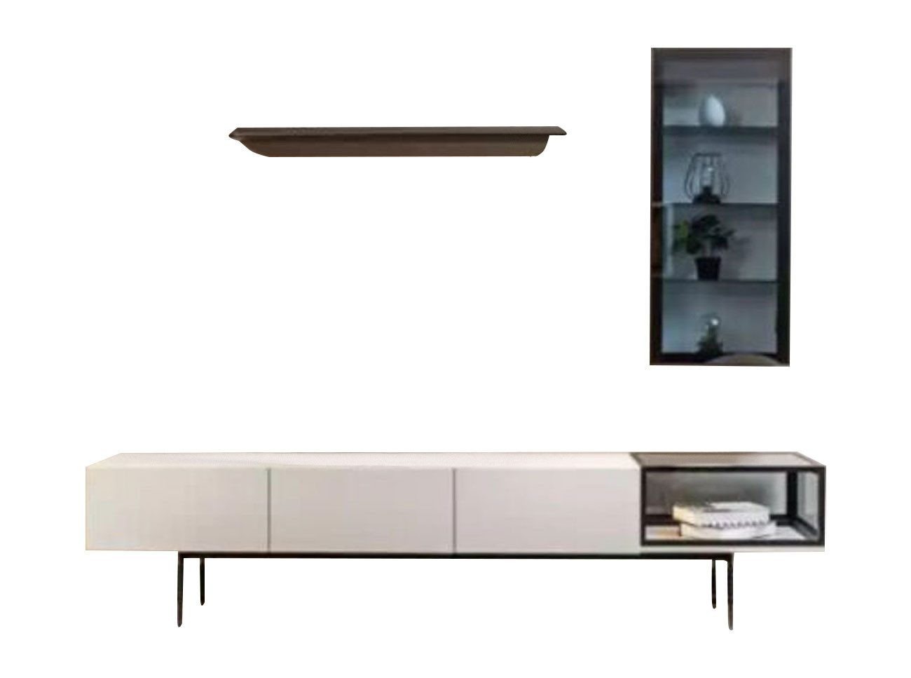 Xlmoebel Wohnwand RTV Flachboard Wandregal Lampe Zimmer Zeitgenössisches Design, (3-St., 1x Lowboard + 1x Wandschrank + 1x Wandregal), Hergestellt in Europa von Xlmoebel