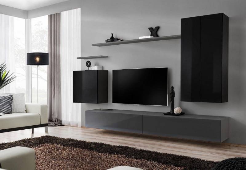 Xlmoebel Wohnwand Raumwand Sideboard Regal für Fernseher Schrank Wandregal Wohnbereich, (7-St., 1x Wohnwand + 2x TV Ständer + 3x Wandschrank + 2x Wandregal), Hergestellt in Europa von Xlmoebel