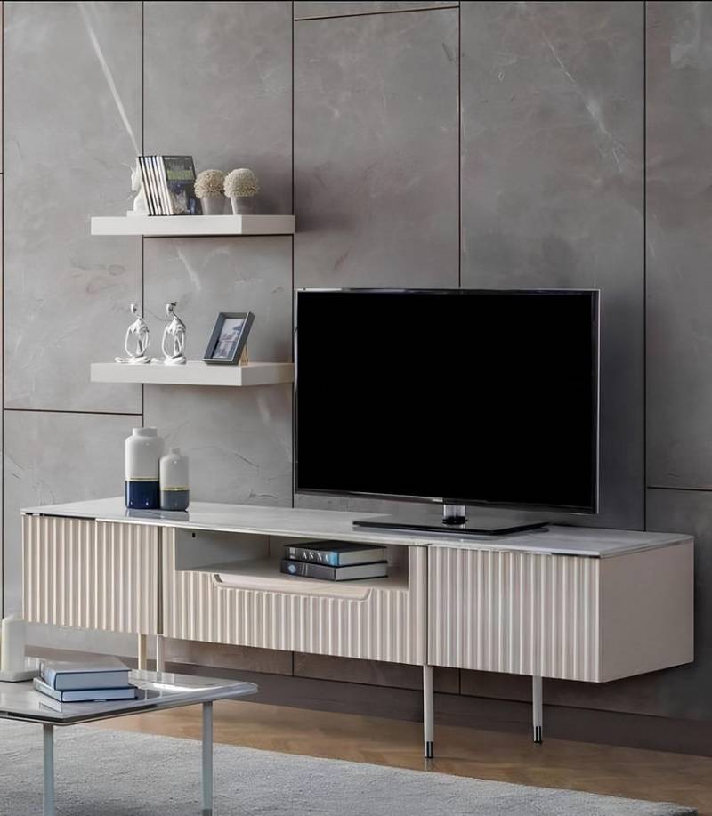 Xlmoebel Wohnwand Rtv mit Doppelregalen Lowboard Sideboard Tisch Wohnzimmer Modernes, (3-St., Rtv Mit 2xRegale), Hergestellt in Europa von Xlmoebel
