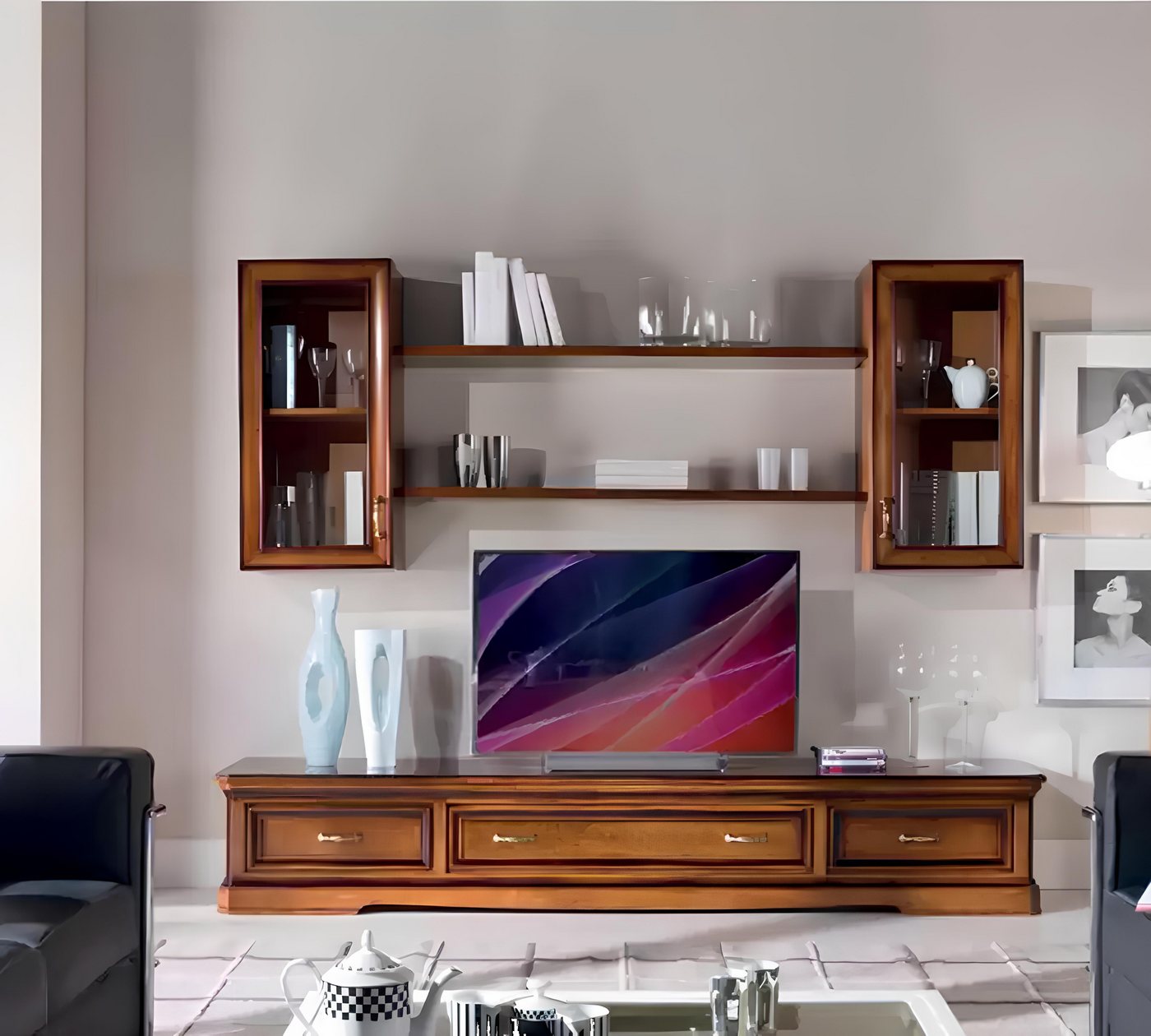 Xlmoebel Wohnwand Traditionelle Wohnzimmermöbel-Set mit Wandregalen, TV-Schrank, (Set 5tlg. Wohnwand (Lowboard + 2x Wandschränke + 2x Wandregale), Hergestellt in Europa von Xlmoebel