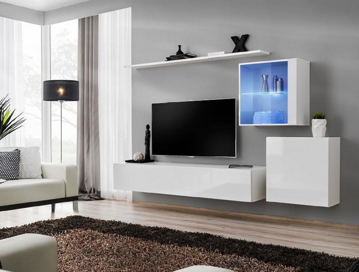 Xlmoebel Wohnwand Vollständiges Set Wohnwand TV-Tisch Glanz High-End Sideboard Weiß, (4-St., 1x Wohnwand + 1x TV Ständer + 2x Wandschrank + 1x Wandregal), Hergestellt in Europa von Xlmoebel