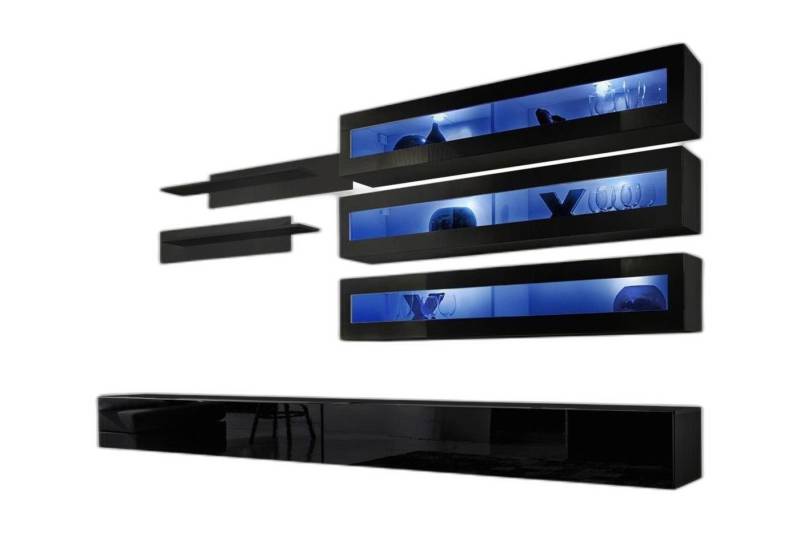 Xlmoebel Wohnwand Wandgestaltung Regalschrank Fernsehmöbel Wandboard Wohnzimmer, (7-St., 1x Wohnwand + 2x TV Ständer + 3x Wandschrank + 2x Wandregal), Hergestellt in Europa von Xlmoebel