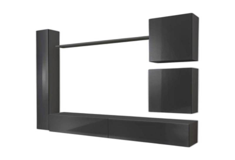 Xlmoebel Wohnwand Wandregal Designer Möbel Grau Schrank Luxus Einrichtung Holzstücke, (6-St., 1x Wohnwand + 2x TV Ständer + 3x Wandschrank + 1x Wandregal), Hergestellt in Europa von Xlmoebel
