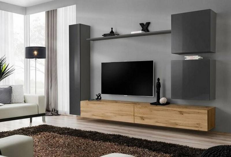 Xlmoebel Wohnwand Wandregal Wohnmodule Komplett-Set 6-teilig Zeitgemäßes Möbelbuffet, (6-St., 1x Wohnwand + 2x TV Ständer + 3x Wandschrank + 1x Wandregal), Hergestellt in Europa von Xlmoebel