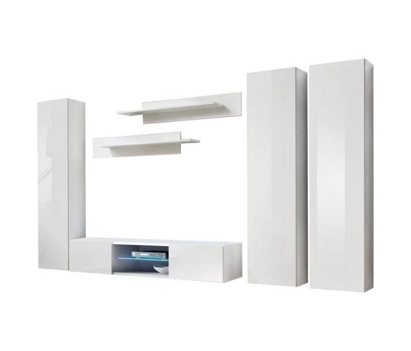 Xlmoebel Wohnwand Weiße Wohnwand Wandschrank Set Wohnzimmer Stilvoll, (6-St., 1x Wohnwand + 1x TV Ständer + 3x Wandschrank + 2x Wandregal), Hergestellt in Europa von Xlmoebel
