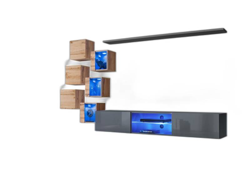 Xlmoebel Wohnwand Wohnkombination 7-teilig Designer Grau Möbel Holzschrank, (7-St., TV Ständer + 6x Wandschrank + Wandregal), Hergestellt in Europa von Xlmoebel