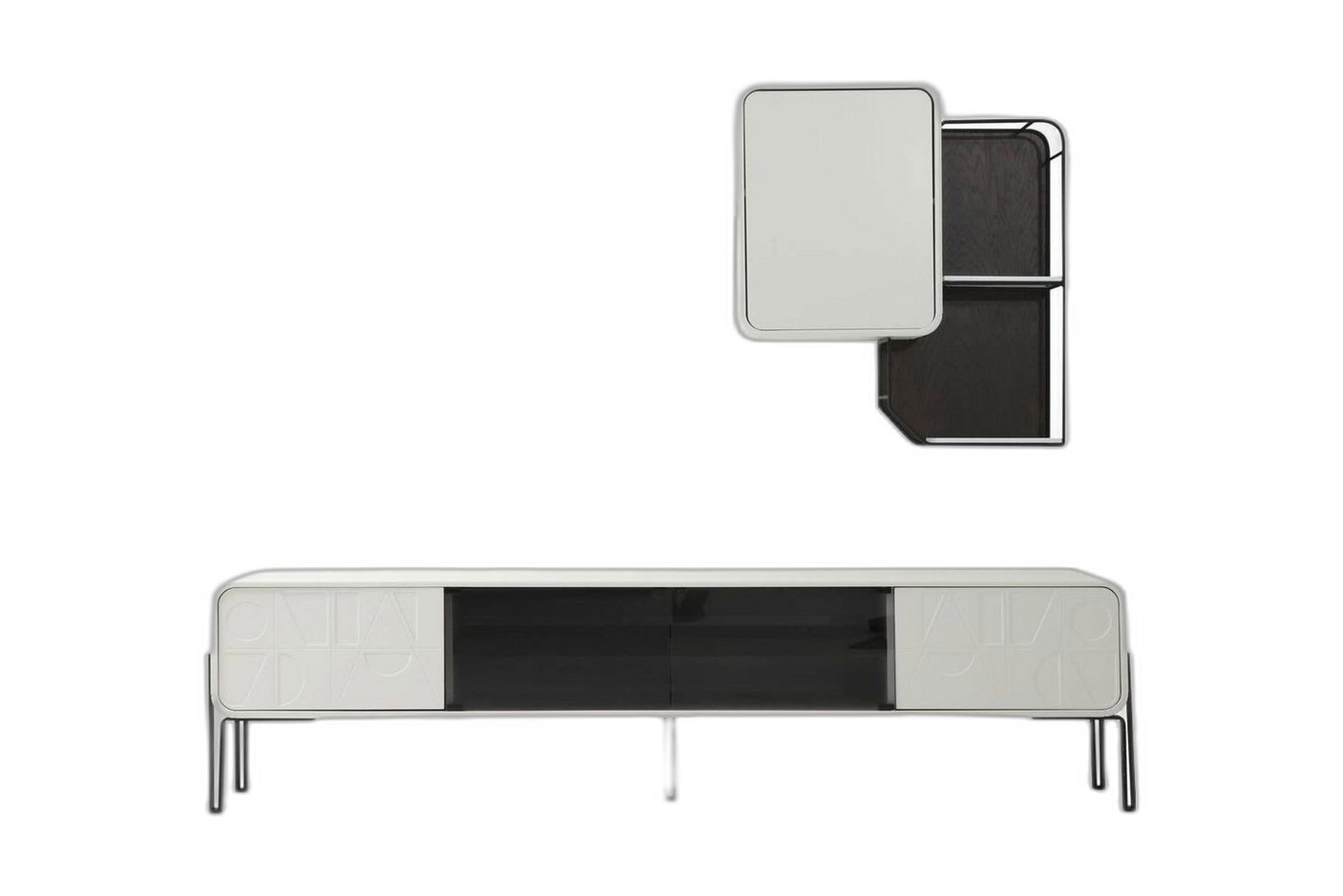 Xlmoebel Wohnwand Wohnkombination RTV Ablage Regal TV Halterung Set Holz Modern Weiß, (3-St., 1x RTV + 1x Regale + 1x Schrank), Hergestellt in Europa von Xlmoebel