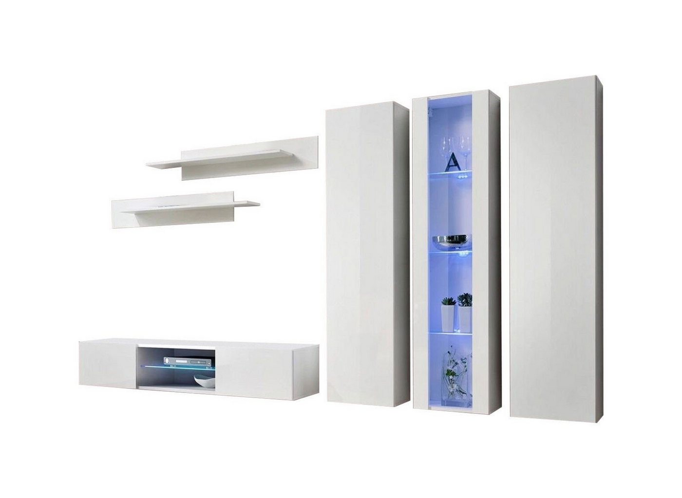 Xlmoebel Wohnwand Wohnraum Fernsehwand TV Halter Wandschrank Möbel Wandregale, (6-St., 1x Wohnwand+1x TV Ständer+2x Wandschrank+1x Hänge Vitrine+2x Wandregal), Hergestellt in Europa von Xlmoebel