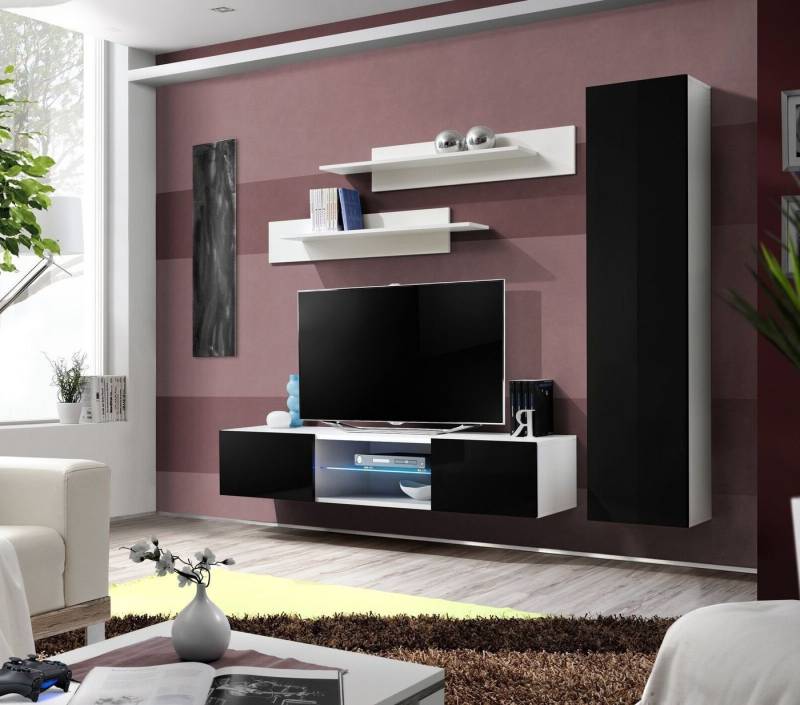 Xlmoebel Wohnwand Wohnraum kreative Wandgestaltung Regal moderne Stil Holz, (4-St., 1x Wohnwand + 1x TV Ständer + 1x Wandschrank + 2x Wandregal), Hergestellt in Europa von Xlmoebel